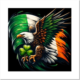 st patricks - eagle with an Irish flag Posters and Art